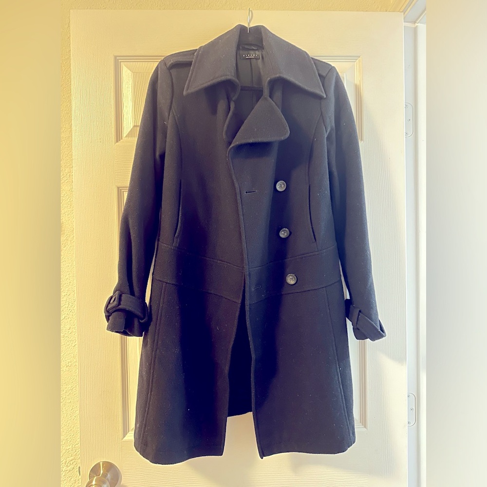 SISLEY Ladies Long Black Wool Trench Coat